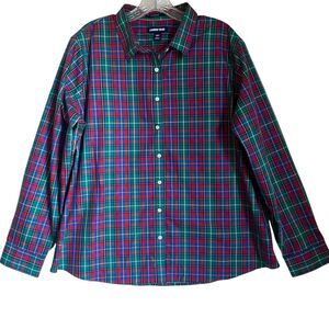 Lands' End Women's Red, Green & Blue Plaid Button-Down Shirt